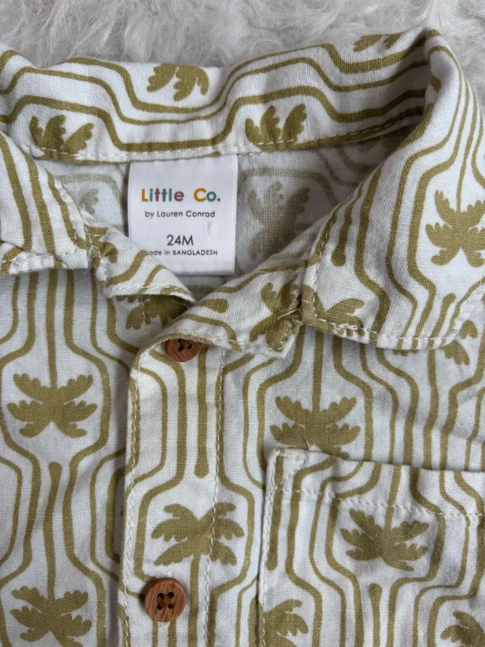 Little Co Preppy Tropical Palm Print Short Sleeve Button Up Shirt